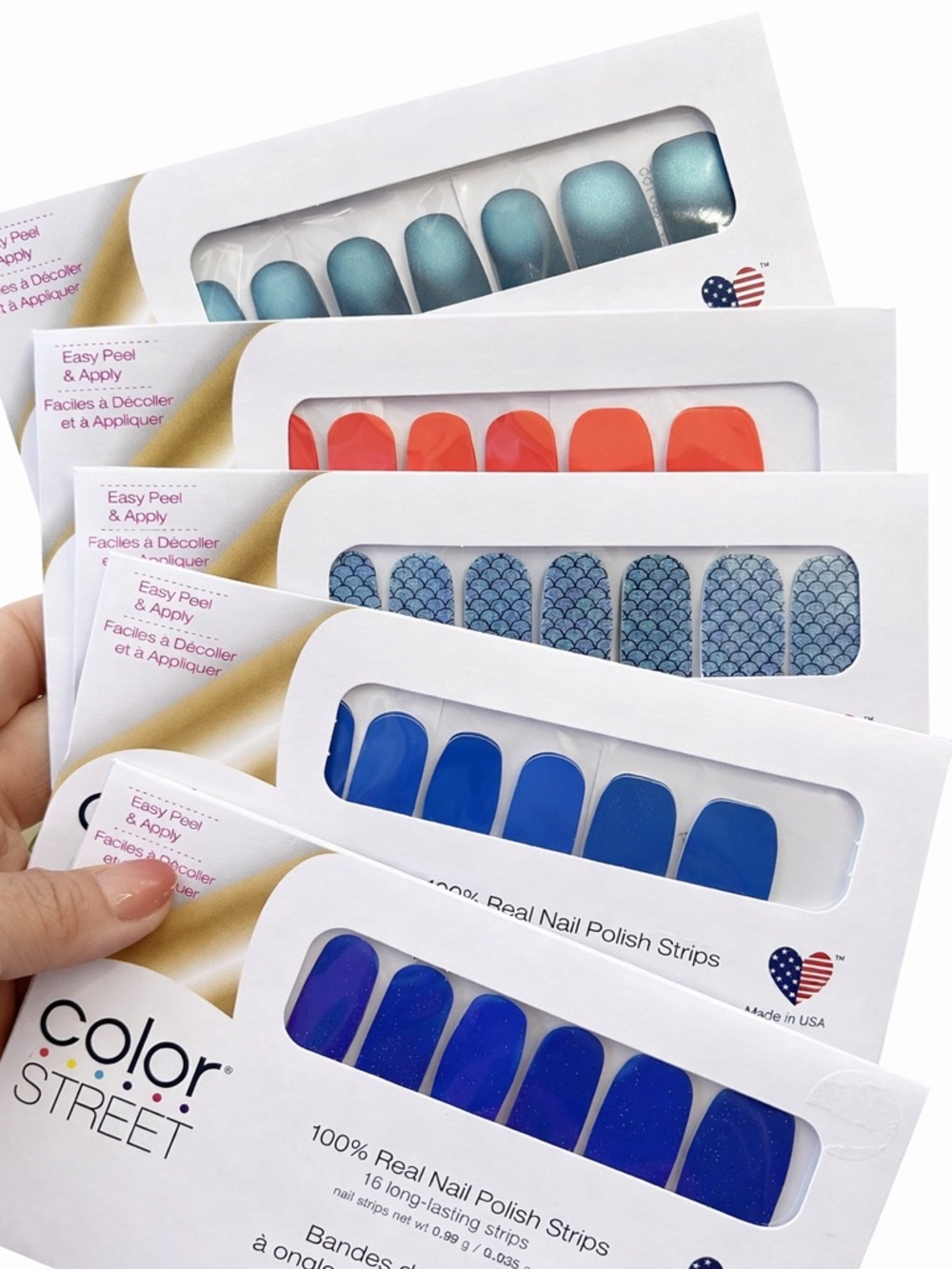 Color Street Nail Polish Strips - Teal, Coral, Aqua, Blue, Cobalt